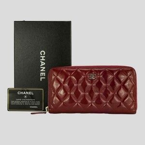 Chanel Red Patent Leather Zip Around wallet